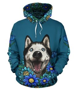 Illustrated Siberian Husky Hoodie