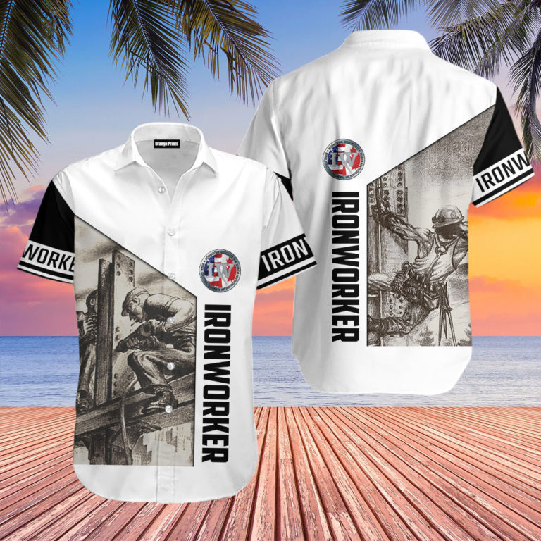 IronWorker Black White Tropical Hawaiian Shirt
