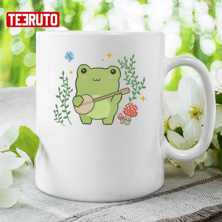 Kawaii Cute Frog Banjo Butterfly Cottagecore Aesthetic Mug