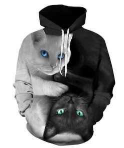 Long Sleeve Yin Yang Cat Hoodie Cool Crazy Pattern 3D Painted Cat