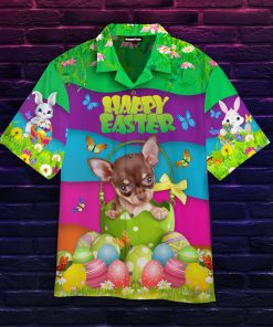 Lovely Puppy Happy With Easters Day Short Sleeve Printed Button Down