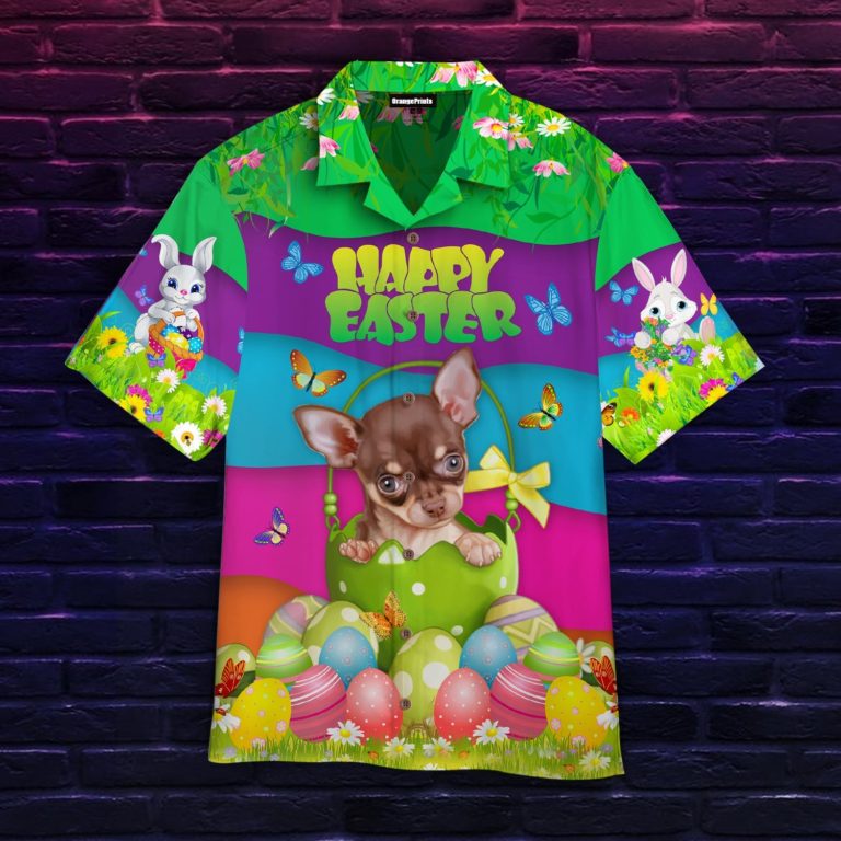 Lovely Puppy Happy With Easters Day Short Sleeve Printed Button Down