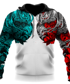 Men Samurai Hoodie Red Blue Premium 3D Printed Samurai Tattoo Hoodie MEI