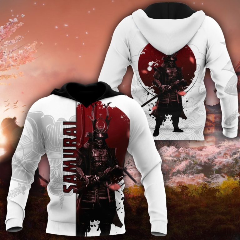 Men Samurai Hoodie White Premium 3D Printed