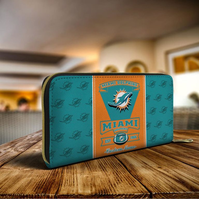 Miami Dolphins Custom Name Zip Around Wallets