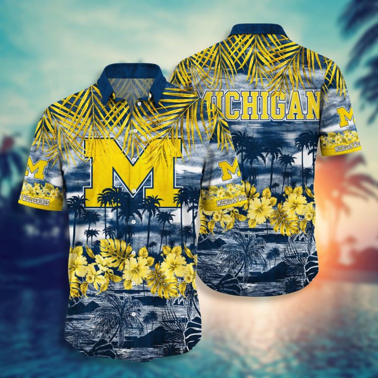 Michigan Wolverines Button Down Hawaiian Shirt