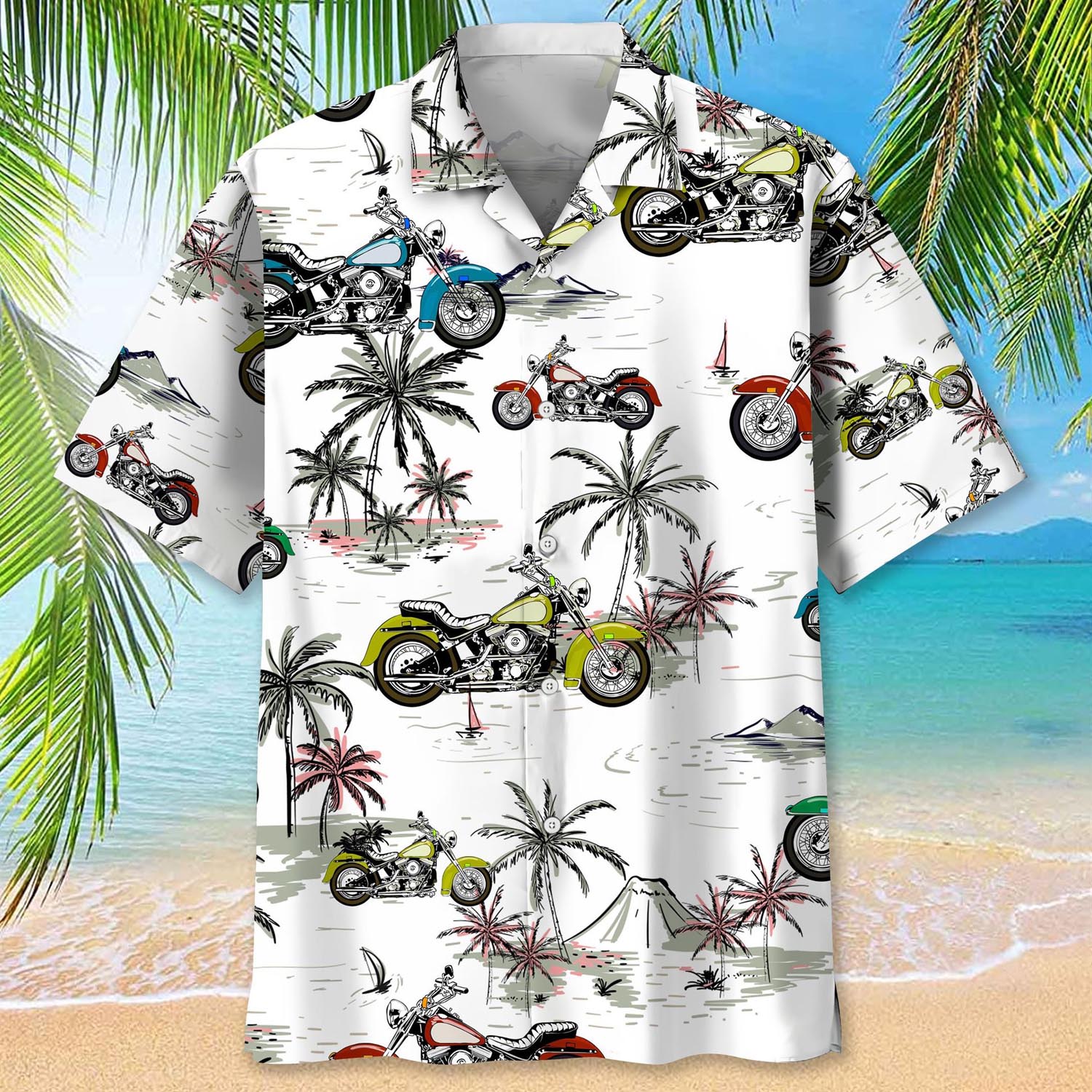 Motorcycle Coconut Short Sleeve Button Up Shirt - RobinPlaceFabrics