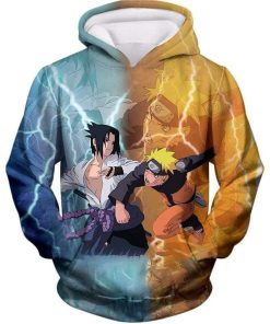 Naruto Anime Naruto Anime Vs Sasuke Yellow And Blue Super Anime All Over Print Hoodie and Zip