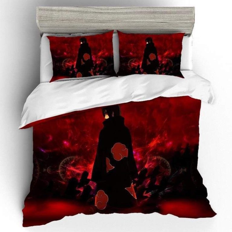 Naruto Bed Set Akatsuki Itachi Uchiha Bloody Red And Black Anime Bedding