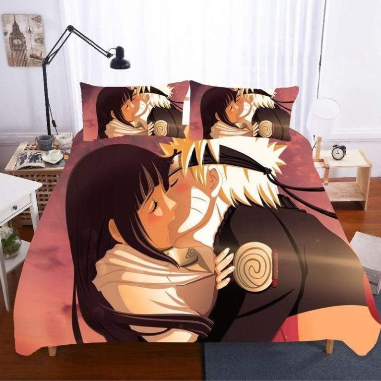 Naruto Bed Set Hinata And Naruto Sweet Kiss Pink Sky Anime Bedding