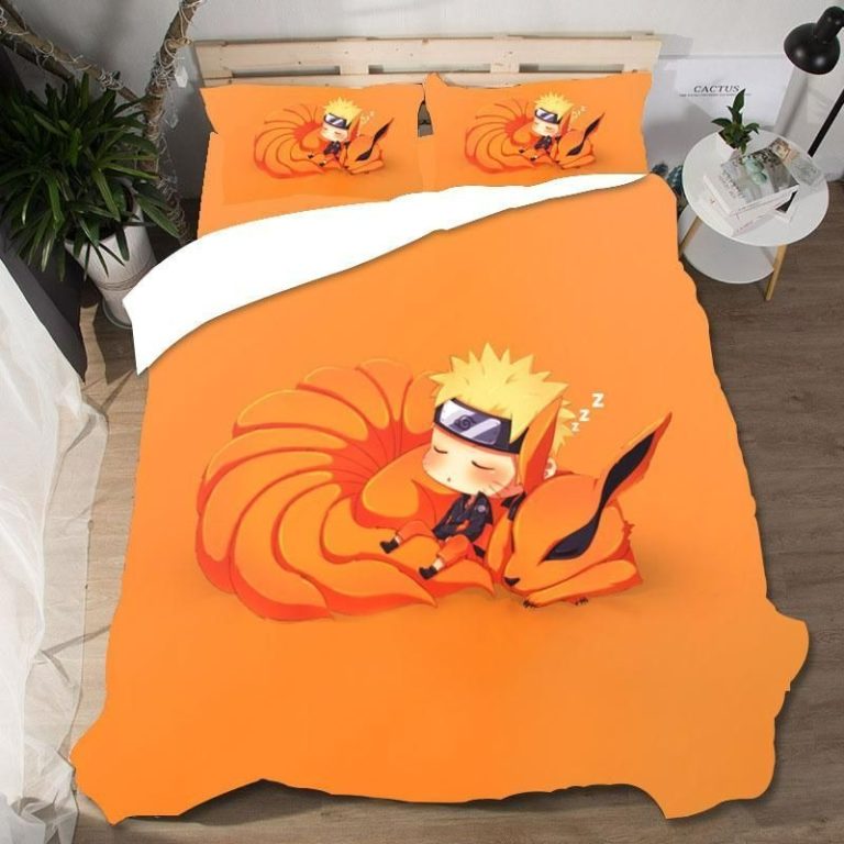 Naruto Bed Set Sleeping Chibi Naruto And Baby Kurama Orange Gift Anime For Fans