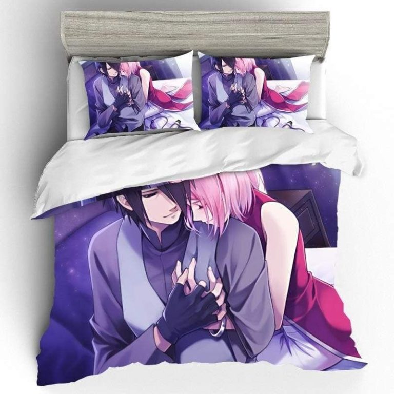 Naruto Bed Set Vibrant Sasuke And Sakura Couple Fan Art Anime Bedding
