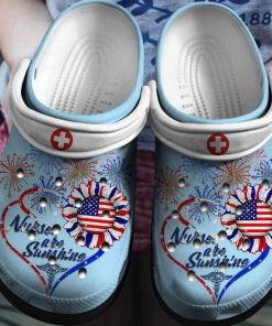 Nurse All Sunshine Shoes Gifts 4Th Of July – Nurse Life Crocs Shoes