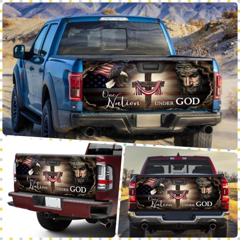 One Nation Under God. Christian Cross American Truck Tailgate Decal Sticker Wrap THB3614TD