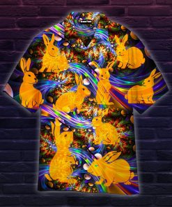 Orange Neon Bunny Easter Day Short Sleeve Printed Button Down