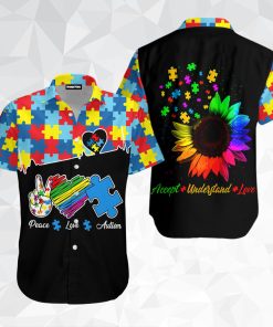 Peace Love Autism Short Sleeve Button Down Hawaiian Shirt
