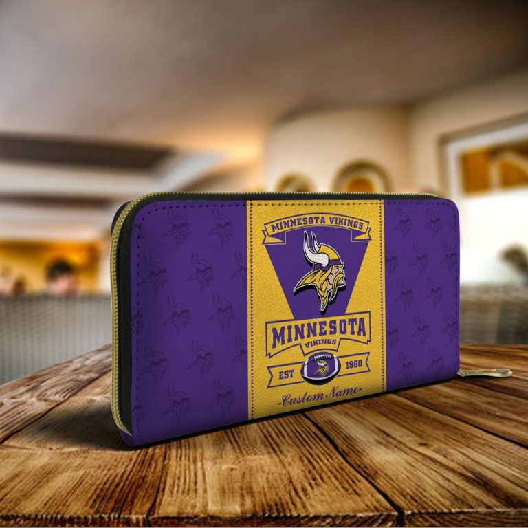Personalized Name Minnesota Vikings Zip Around Wallets