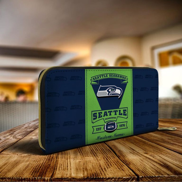 Personalized Name Seattle Seahawks Classic Zip Wallet