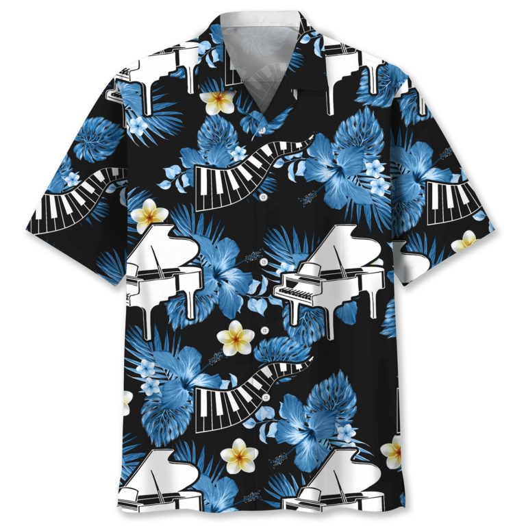 Piano Nature Short Sleeve Casual Shirt, Aloha Shirt