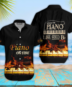 Piano On Fire Casual Button Down Short Sleeve Shirt