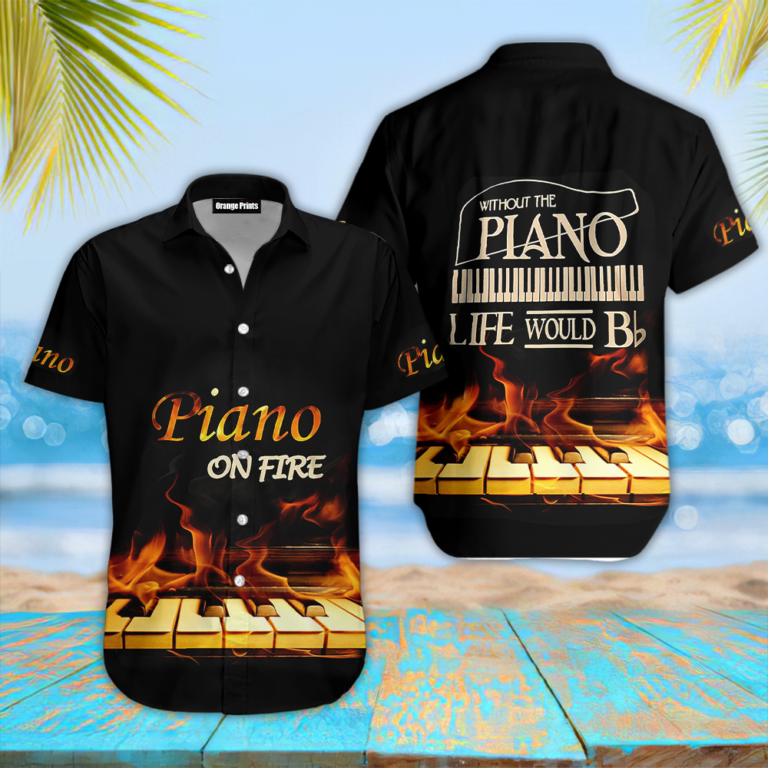 Piano On Fire Casual Button Down Short Sleeve Shirt