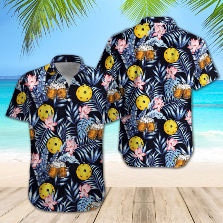 Pickleball Beer Regular Fit Slim Fit Casual Hawaiian Shirt