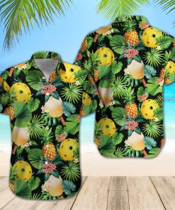 Pickleball Pineapple Tropical Button Down Short Sleeves Shirt