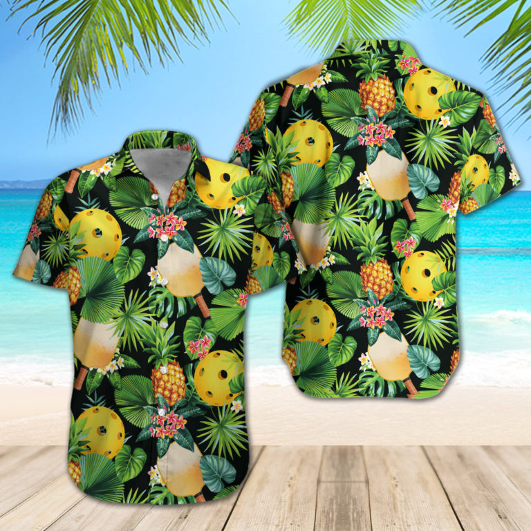 Pickleball Pineapple Tropical Button Down Short Sleeves Shirt