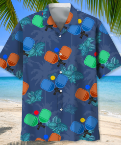 Pickleball Tropical Casual Button Down Short Sleeve Shirt