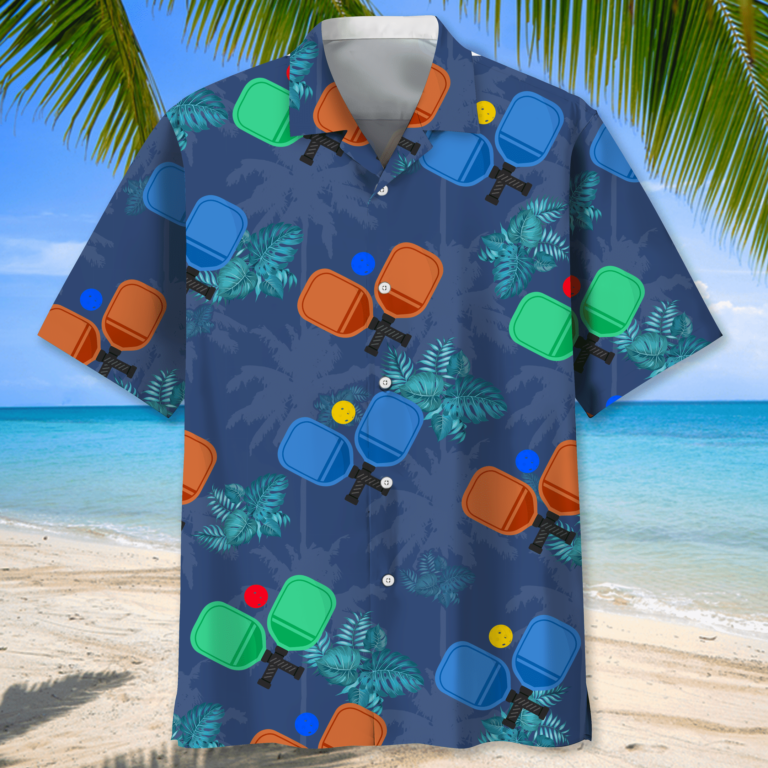 Pickleball Tropical Casual Button Down Short Sleeve Shirt