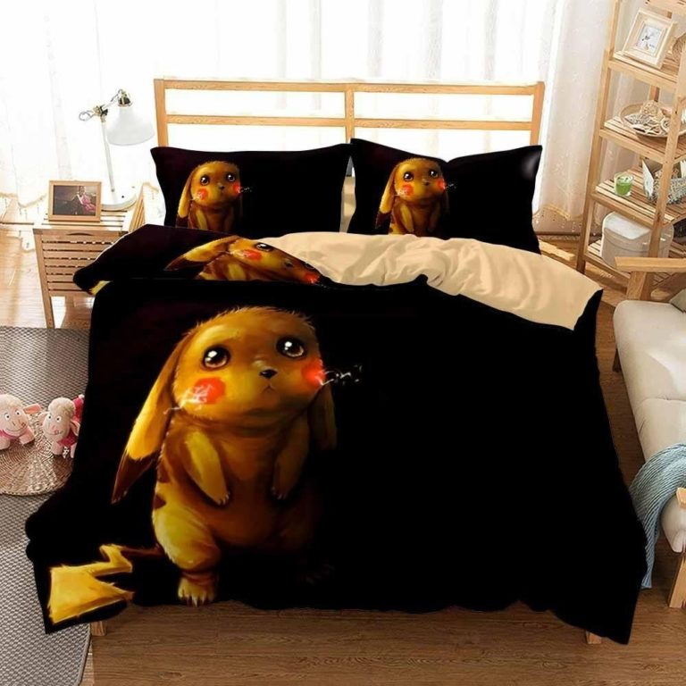 Pokemon Bed Set Black Pikachu Anime Bedding