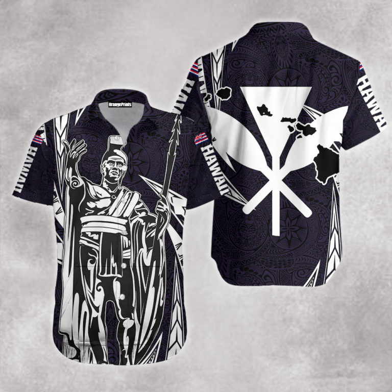Polynesian King Hawaiian Style Tribal Tattoo Violet Tropical Hawaiian Shirt