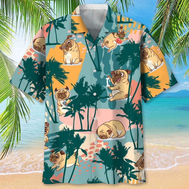 Pug Palm Tree Colorful Hawaiian Shirt