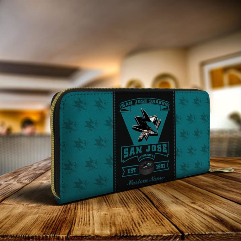 San Jose Sharks Custom Name Zip Around Wallets