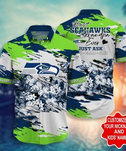 Seattle Seahawks – Custom Name Short Sleeve Button Down Hawaiian Shirt