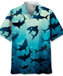 Shark Beach Short Sleeve Button Up Shirt