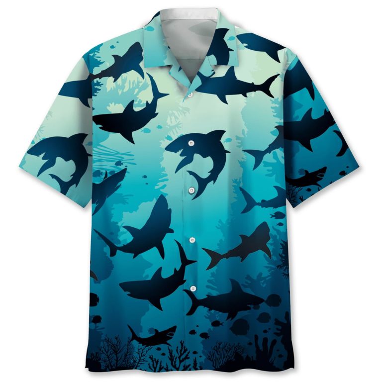 Shark Beach Short Sleeve Button Up Shirt