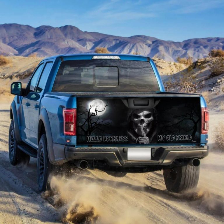 Skull. Hello Darkness My Old Friend Truck Tailgate Decal Sticker Wrap