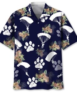 Skydiving Dog Tropical Short Sleeve Button Up Shirt