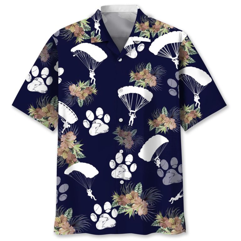 Skydiving Dog Tropical Short Sleeve Button Up Shirt