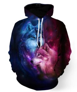 Spiritual Wolves In Love 3D Print Galaxy Hoodie