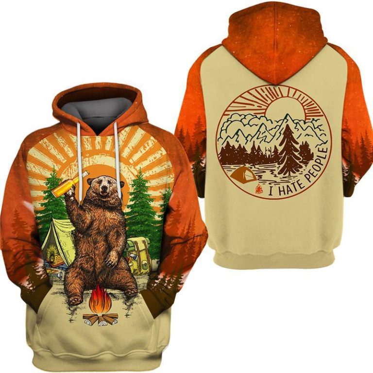 Sunrise Bear Camping 3D All Over Printed T-shirt,Pullover,hoodie,zip hoodie