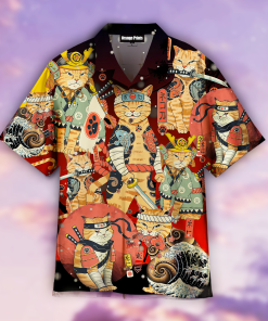 Sushi samurai Master Cats Short Sleeve Button Down Hawaiian Shirt