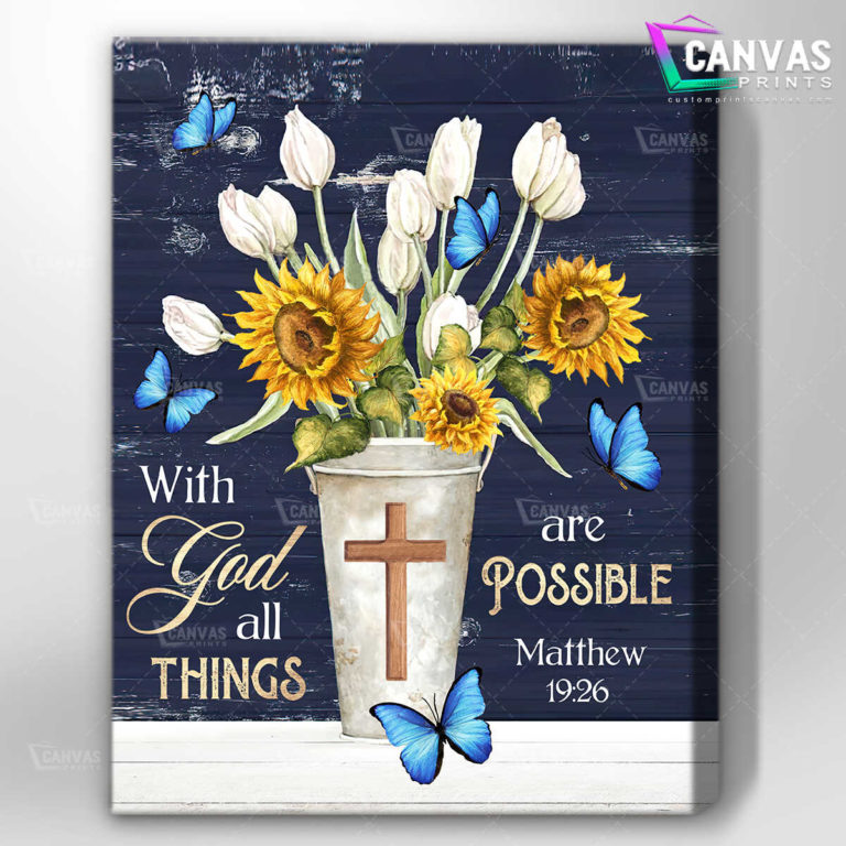 Sympathy Canvas With God All Things Are Possible Butterfly Wall Art Decor