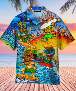 Tiki Hawaii Surfing Short Sleeve Button Down Hawaiian Shirt Tiki Hawaii Surfing Short Sleeve Button Down Hawaiian Shirt