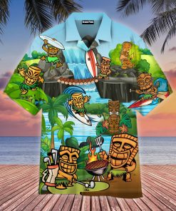 Tiki Keep Saying Aloha Tiki Hawaii Casual Button Down Short Sleeve Shirt