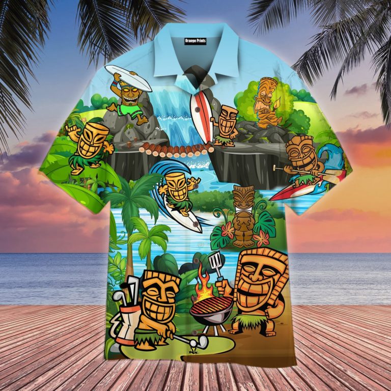 Tiki Keep Saying Aloha Tiki Hawaii Casual Button Down Short Sleeve Shirt