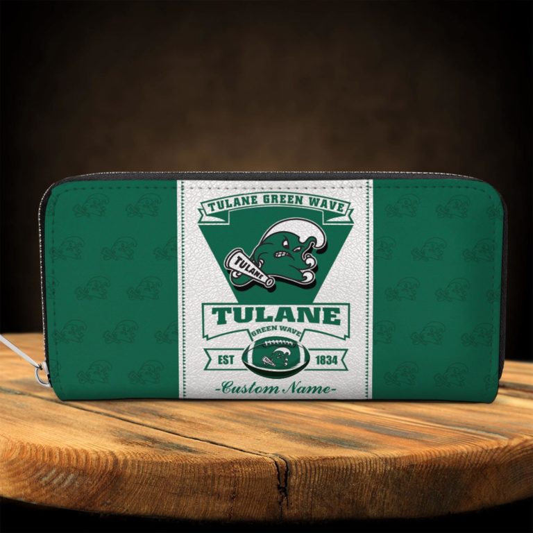 Tulane Green Wave Custom Name Classic Zip Wallet