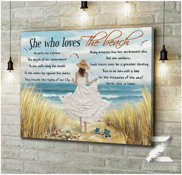 Turtle She Who Loves The Beach Wall Art Floral Decor