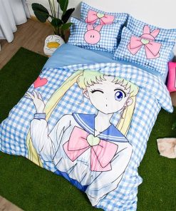 Usagi Sailor Moon Anime Bed Set Plaid Bedding